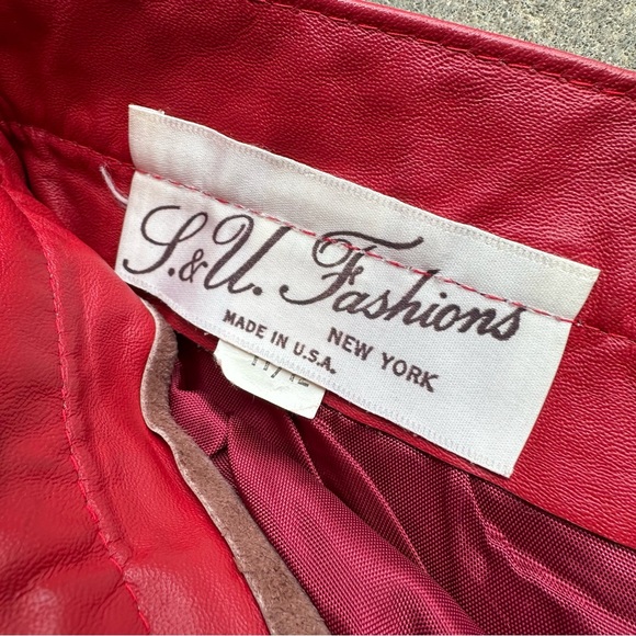 Vintage Red Leather Midi Pencil Skirt Made in USA Size 11/12 - Picture 6 of 15